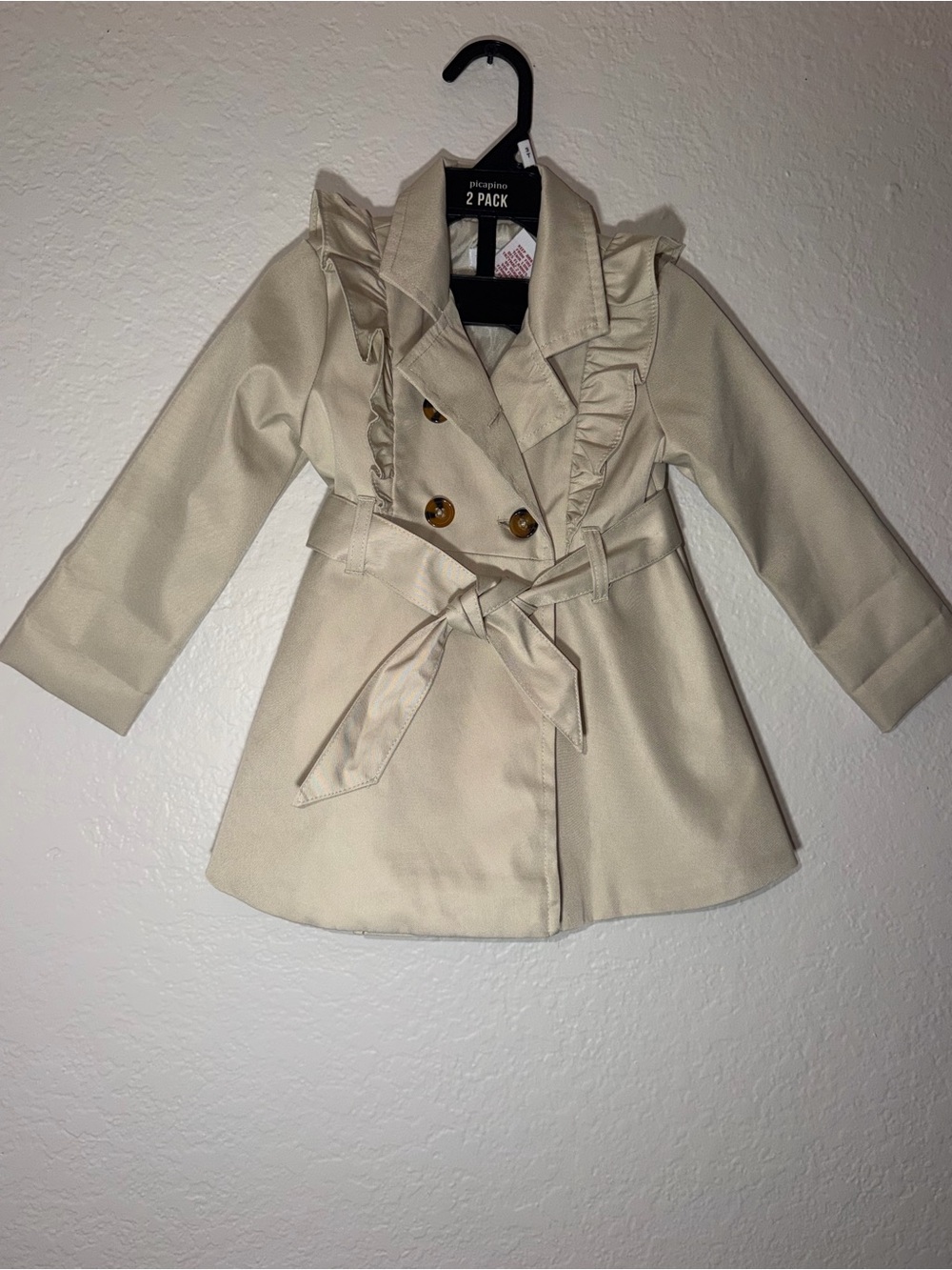 NWOT Tahari Baby Girls Ruffle Trench Coat Jacket 24M Beige Khaki Belted